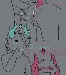 >_< andromorph andromorph/male antlers anus ass bandage blush bodily_fluids closed_eyes cross-popping_vein crotch_tuft cum cum_in_vagina cum_inside cum_on_butt curved_penis demon emanata from_behind_position genital_fluids genitals hair hand_on_chin horn humanoid inphernal intersex intersex/male male medkit_(phighting) moan mph! one_eye_obstructed pain penis phighting ponytail pull_out questionable_consent roblox roblox_game robloxian sex subspace_(phighting) subspace_tripmine_(phighting) sweat tail tapering_penis tears tuft unknown_artist yelling