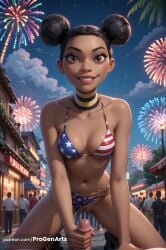 1boy 1boy1girl 1girls ai_generated american_flag_bikini bikini bikini_bottom_aside black_choker black_hair breasts brown_eyes bumblebee_(dc) choker clothing_aside collarbone cowgirl_position dark-skinned_female dark_skin dc dc_comics double_bun erection female fireworks flag_print freckles grin hair_bun handjob hi_res lips looking_at_viewer medium_breasts mole mole_on_breast multiple_boys navel night night_sky outdoors penis pov progenarts public_indecency pussy sky smile solo_focus star_(sky) straddling straight swimsuit teen_titans teeth uncensored very_dark_skin