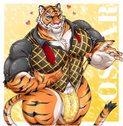 bara big_penis furry gay gold_bikini hand_on_chest jv_draws jx_drawings jxdrawings muscular_male simple_background thick_thighs tiger tiger_tail yaoi