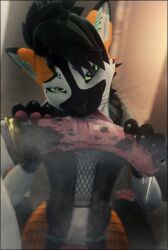 3d_(artwork) absurd_res animal_genitalia animal_penis anthro big_penis bodily_fluids clothing digital_media_(artwork) dripping duo english_text equine_genitalia equine_penis fishnet_clothing fishnet_topwear genital_fluids genitals hi_res jacket leather leather_clothing leather_jacket leather_topwear licking lill_esp lill_espion looking_at_viewer looking_pleasured male male/male oral penile penis penis_lick precum precum_drip rexouium saliva saliva_on_penis sex solo text tongue topwear