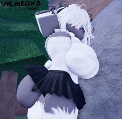 1girls 3d alternate_version_at_source alternate_version_available ass ass_focus big_ass big_ass_(female) big_breasts blush blushing_at_viewer breasts butt_focus clothed curvy curvy_female curvy_figure exposing exposing_self female furry furry_female furry_only goat goat_girl goat_horns grey_skin litemeows no_panties no_underwear paws request requested roblox roblox_avatar robloxian scameows self_upload skirt skirt_lift skirt_up solo solo_female solo_focus surprised surprised_expression white_hair