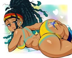 1girls alternate_version_available anus ass ass_focus big_ass black_hair blue_eyes blue_highlights bodypaint breasts capcom dreadlocks earbuds female female_only functionally_nude functionally_nude_female hair hand_on_ass headband headwear heart huge_ass kimberly_jackson lips looking_back on_side pdoro pussy solo solo_female star_(symbol) street_fighter thick_thighs thigh_strap thighs vagina