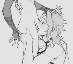 2boys cunnilingus cuntboy cuntboy/male dominant_male dottore_(genshin_impact) gay genshin_impact hair_pull harness holding_onto_partner hoyoverse male male/male mihoyo scaramouche_(genshin_impact) yaoi