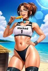ai_generated beach bitch blacked blacked_clothing brat dumb_girl hange_zoe imminent_rape slut slutty_female sunny