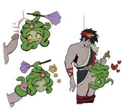 1boy 1girls 2d amugea blowjob disembodied_head dusa_(hades) fellatio female hades_(game) head light-skinned_male male oral oral_penetration oral_sex snake_hair zagreus