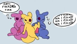 animal_genitalia animal_penis anthro black_body canine_genitalia canine_penis closed_eyes english_text erection female feral fur genitals male male/female male/male mammal masturbation nude passey_voppy penile penile_masturbation penis pink_body profanity rain_world simple_background sitting slugcat smile smirk spread_legs spreading tail text videocult yellow_body