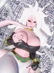 android_21 big_ass big_breasts dragon_ball dragon_ball_super dragon_ball_z evil_grin giant_breasts giantess huckleberry8181 huge_ass huge_breasts large_ass large_breasts larger_female majin_android_21 pink_body red_eyes smug thick_thighs vomi_(dragon_ball) white_hair