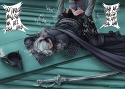 1boy 1girls bloodborne clothed_sex comic defeated defeated_villainess doggy_style doujinshi face_down_ass_up forced fromsoftware hunter_(bloodborne) iiimp lady_maria_of_the_astral_clocktower light-skinned_female male/female mature_female pale-skinned_female pale_skin ponytail rape ripped_clothes ripped_clothing ripped_pants sex sex_from_behind sony_corporation sony_interactive_entertainment sword torn_clothes vaginal_penetration white_hair