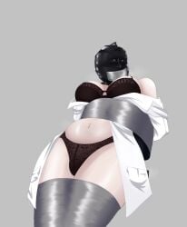 asphyxiation bagged bagging big_breasts bondage bra breathplay labcoat panties scientist suffocation tape_gag