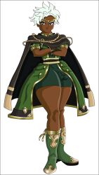 1boy black_eyes bodysuit boey_(fire_emblem) boots bulge crossed_arms dark-skinned_male dark_skin fire_emblem fire_emblem_echoes:_shadows_of_valentia gloves male_only musito nintendo penis penis_bulge short_hair small_penis smile solo testicles thick_thighs thighs tight_clothing very_short_hair white_hair wide_hips