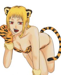 1girls all_fours animal_ears bikini bikini_bottom bikini_top blonde_hair breasts cat_ears cat_tail chainsaw_man ear female fringe licking licking_lips light-skinned_female medium_hair mittens mouth_fetish normal_breasts oral oral_invitation oral_sex paws petite petplay red_eyes roleplay sawatari_akane seductive_eyes seductive_look seductive_mouth short_hair skinny slim slit_pupils small_fringe snake_eyes tagme tagme_(artist) tail tiger_print tongue_out year_of_the_tiger