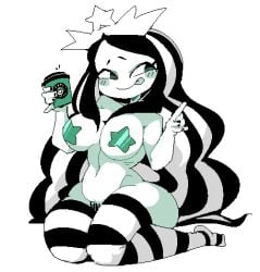 black_hair chibi gountro monochrome nipple_pasties pasties pixel_art pubic_hair pubic_hair_peek siren star-shaped_pasties star_pasties starbucks starbucks_siren starbucks_siren_(gashi-gashi_redesign) white_skin