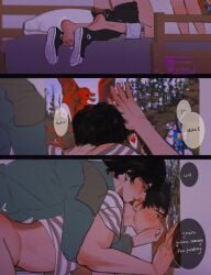 all_fours anal anal_sex bed bedroom blushe bottomless bottomless_male clothes crying_with_eyes_open currynim earrings gay implied_anal implied_sex male male_focus male_only mike_wheeler on_bed painting pants pants_down penetration shirt shoes stranger_things submissive underwear underwear_around_legs will_byers yaoi