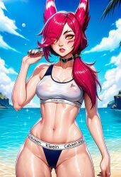 ai_generated beach bikini league_of_legends seductive sunny volleyball water wet xayah
