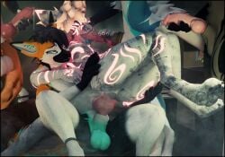 3d_(artwork) absurd_res accessory anal anal_sex andromorph animal_genitalia animal_penis anthro ass balls big_penis black_border bodily_fluids body_writing border cock_ring cum cum_in_ass cum_in_mouth cum_inside cum_on_body cum_on_face degradation degradation_kink deuzear digital_media_(artwork) dirty erection fellatio fur fur_markings genital_fluids genitals group hair hi_res holding_penis humiliation intersex jewelry knot lill_esp lill_espion looking_pleasured male male/male male_penetrated male_penetrating male_penetrating_male mammal markings masturbation messy multicolored_body multicolored_fur nude open_mouth oral oral_penetration penetration penile penile_penetration penis penis_accessory penis_in_ass penis_jewelry public_use rexouium seductive sex simple_background smelly smile spitroast submissive tail tongue tongue_out trio white_body white_fur
