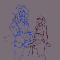 arino asriel_dreemurr chara comparing comparing_penis frustrated large_penis male_chara male_only size_difference small_but_hung small_penis undertale