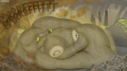 anthro ass belly big_belly big_breasts big_butt blobby bodily_fluids breasts fart fart_cloud fart_fetish female hi_res huge_belly huge_butt immobile industrial machine musk navel nipple_piercing nipples obese otex_(artist) overweight piercing smelly solo sweat trash