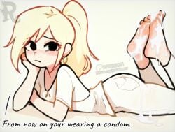 ai_generated barefoot blonde-haired_female blonde_female blonde_hair bored bored_expression cum cum_on_body cum_on_feet cumshot_aftermath ejaculation feet feet_fetish feet_together feet_up foot_fetish implied_footjob oc original original_art original_artwork original_character ponytail rogueserpent sole_female soles soles_female soles_fetish toes toes_spread unamused unimpressed