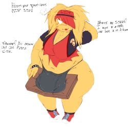 1female 1girls :p arm_behind_head arm_bracelets belly big_breasts black_bottomwear black_clothing black_topwear bracelet bracelets breasts bulge bulge_through_clothing chubby cleavage clothing cock dialogue digital_art digital_drawing_(artwork) digital_media digital_media_(artwork) elliot_(forsaken) english_text female female_focus female_only forsaken_(roblox) front_view full_body futa_focus futa_only futanari genderswap_(mtf) genderswap_(mti) holding_object huge_breasts huge_cock large_penis messy_hair no_pants panties penis pizza pizza_box pizza_delivery red_accents red_clothing red_hair red_shoes red_topwear roblox roblox_game robloxian rule_63 scenecore scenecore_elliot shoes slightly_chubby solo solo_female spiked_bracelet standing tagme text thick_thighs thighs tongue tongue_out torn_clothing tummy white_eyes wide_hips yellow_body yellow_hair yellow_skin zavie_(forsaken) zoe_artz