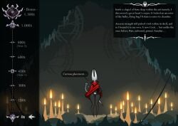 anthro arachnid arachnid_humanoid black_body bottom_heavy cloak corruption curvy curvy_figure english_text expansion female fwingers growth growth_drive hollow_knight hollow_knight:_silksong hollow_knight_(franchise) hornet_(hollow_knight) melee_weapon pubic_tattoo silksong solo solo_focus standing tattoo text thick_thighs transformation voluptuous wide_hips