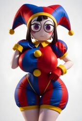 1girls ai_generated big_ass big_breasts big_butt brasil_louco bubble_ass bubble_butt female female_only front_view full_body fully_clothed glitch_productions huge_breasts jester jester_costume jester_girl jester_hat jester_outfit looking_at_viewer pomni pomni_(tadc) pomni_(the_amazing_digital_circus) seductive seductive_look seductive_smile simple_background solo solo_female solo_focus tagme the_amazing_digital_circus white_background
