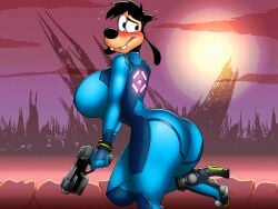 4:3 abstract_background anthro ass ass big_ass big_breasts big_butt black_nose breasts buckteeth canid canine canis clothing curvy disney domestic_dog dracojeff eyebrows female footwear furniture glistening glistening_body gloves goof_troop grey_nipples handwear high_heels huge_breasts huge_butt long_ears looking_at_viewer looking_back mammal max_female max_goof mostly_nude nipples nude raised_eyebrow rule_63 shaggy_hair shoes smile smiling_at_viewer solo table teeth white_clothing white_gloves white_handwear wide_hips zero_suit