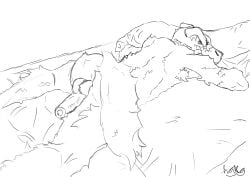 antrhopomorphic armpit_hair armpits ball_tuft balls big_ass big_balls big_dick big_penis black_and_white flaccid flaccid_penis foreskin fully_naked fur furry furry_male furry_only gay gay_male hairy hairy_armpits huge_cock laying_down laying_on_bed male male_only mammal mammal_humanoid multiple_eyes nonbinary sleeping smile solo thick_foreskin thick_penis uncut uncut_cock uncut_male uncut_penis