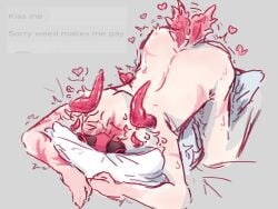 >_< 1_eye 4:3 arm_scar ass ass_up blush blush_lines bodily_fluids closed_eyes d0k1 demon english_text facial_horn facial_scar gas_mask grinding hair heart_symbol hi_res horn hug hugging_object hugging_pillow humanoid inphernal male mask masturbation phighting pillow pillow_humping roblox roblox_game robloxian scar solo subspace_(phighting) subspace_tripmine_(phighting) sweat tail tail_motion tailwag text