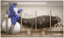 bathroom big_balls big_penis crow fur furry huge_balls huge_cock hyper hyper_balls hyper_penis komi_(komiepic) massive_balls massive_penis muscles muscular muscular_male penis precum starzonedeep tall taller_male text text_bubble