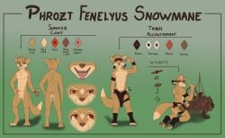 4_fingers 4_toes absurd_res anatomically_correct anatomically_correct_genitalia anatomically_correct_penis animal_genitalia anthro arctic_fox backsack ball_rope balls biped bondage bottomwear bound brown_body brown_fur brown_pawpads canid canine clothing countershade_torso countershading diamond_(marking) digital_media_(artwork) digitigrade dipstick_tail duo english_text feet fingerpads fingers fist foot_wraps fox fully_sheathed fur genital_rope genitals gradient_background head_fur hi_res loincloth loose_feather male male/male mammal markings model_sheet nipples nude_male one_eye_closed pawpads penis phrozt phrozt_(character) raised_arm red_eyes restraints rope rope_around_balls rope_bondage sheath simple_background smile solo standing submissive submissive_anthro summer_coat tail tail_markings text toes tongue tongue_out tribal true_fox uvula wraps