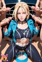 abs ai_generated artist_logo athletic_female athletic_wear bangs bellybutton black_bra black_sports_bra blonde-haired_female blonde-haired_male blonde_eyebrows blonde_female blonde_hair blonde_hair_female blue_eyes bowl bowl_of_cum bra breasts breasts_visible_through_clothing bukkake cameltoe cameltoe_leggings cammy_white cammy_white_(street_fighter_6) capcom cropped_jacket cum cum_on_body cum_on_breasts cum_on_chest cum_on_clothes cum_on_clothing cum_on_face cumdrip cumdripping cumming face_scar facial facial_scar female_focus fingerless_gloves gloves handjob hard_cock hard_nipples hard_on hard_penis high_resolution highres holding_penis holding_penises hunnyhive(artist) jacket jacket_open leather_jacket leggings midriff multiple_penises navel necklace nipples_visible_through_clothing open_jacket pants penis scar short_hair skintight_clothes skintight_clothing sleeves_rolled_up sports_bra squatting squatting_position straight street_fighter street_fighter_6 tight_clothes tight_clothing tight_pants video_game_character video_games yoga_pants