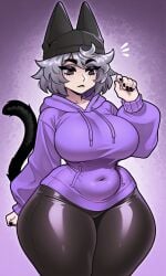 ai_generated animal_tail animation_meme_community big_breasts black_eyes black_nail_polish black_nails cat_tail female female_focus female_human female_only grey_hair hat hood_down hoodie huge_breasts huge_thighs human human_female human_only large_breasts leggings light-skinned_female light_skin pants pixai ros_(rossali) short_hair slim_waist solo solo_female solo_focus solo_human tagme tail thick_thighs tight_clothes tight_clothing tight_pants wide_hips youtube youtuber youtuber_girl