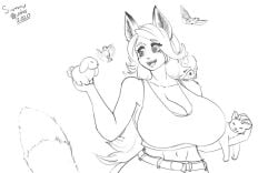 animals big_breasts cleavage fox_ears fox_tail huge_breasts jeans massive_breasts no_color sammyupvote sketch terraria werefox zoologist_(terraria)