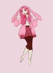 1girls blue_eyes braces bunny_girl bunnysuit clothing dbd dead_by_daylight female jacket legs_together long_hair pink_hair pink_skirt shirt skirt smile susie_(dead_by_daylight) the_legion white_shirt