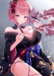 1girls big_breasts cleavage female flower_in_hair fox_mask hair_ornament hololive hololive_english hololive_myth inviting japanese_clothes kimono looking_at_viewer mori_calliope orangenashi pink_eyes pink_hair red_fingernails ribbon sakura_tree short_hair solo tagme thick thick_thighs virtual_youtuber voluptuous wide_hips