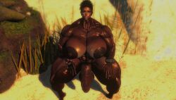 absurd_res beach black_hair dark-skinned_female dark-skinned_futanari dark_skin futa_only futanari huge_areolae huge_breasts huge_cock huge_nipples muscular muscular_female muscular_futanari muscular_thighs pubic_hair second_life shiny_skin thesusman thick_thighs