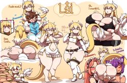 2boys anilingus animal_ears anus anus_peek ass ass_worship ball_worship balls big_belly blonde_hair blue_eyes blush breast_expansion breasts brown_hair cat_ears cat_tail cleavage closed_eyes clothing cow_ears cow_tail curvaceous daidaikon demon_girl dog_boy dog_ears dog_tail dragon_boy dragon_horns dragon_tail drooling english_text erection_under_clothes expressionless femboy gigantic_breasts harem headpat heart horns huge_ass huge_breasts huge_hips inuko_jun lai_(daidaikon) large_breasts licking_ass long_hair maid maid_headdress male measurements multiple_girls navel open_mouth original original_character plump pointed_ears purple_hair red_eyes red_hair reference_sheet rubbing short_hair shorts sitting_on_lap tail tail_wagging tall the_yeager thick_thighs thighhighs thighs torn_clothes weight_gain wide_hips