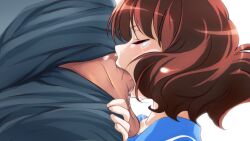 1girls artist_request balls brown_hair censored closed_eyes clothed deepthroat faceless_male forced hibike!_euphonium mosaic_censoring oumae_kumiko penis penis_out rough saliva tears throat_swabbing