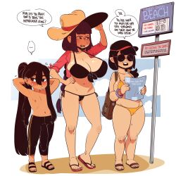 1boy 2girls age_difference beach beauty_mark big_breasts bikini black_eyes black_hair braid braided_ponytail breasts bulge bulge_down_leg cleavage command_grab command_grab's_mom daughter daughter_is_bigger dialogue english_text female female_human femboy hat huge_breasts huge_cock human landlord's_son_(nuclearwasabi) large_breasts larger_female long_hair male_human milf mole mole_above_mouth mole_on_breast mole_on_crotch mother mother_and_daughter nuclearwasabi older_female outdoors outside overflowing_breasts penis penis_to_the_knees penis_visible_through_pants purple_hair sandals size_difference small_but_hung smaller_female smaller_male sunglasses sweat sweatdrop sweating sweaty tagme text thong tinted_eyewear top_heavy visor younger_male