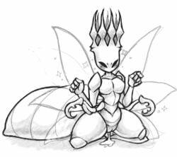 2020 anthro arthropod arthropod_abdomen bodily_fluids cum cum_drip cum_from_pussy cum_in_pussy cum_inside dripping female front_view full-length_portrait genital_fluids genitals hollow_knight insects kneeling leaking_cum monochrome mtf_crossgender pale_king_(hollow_knight) portrait pussy rule_63 sinmarshmallow solo team_cherry video_games