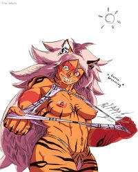 1girls abs big_breasts cartoon_network haloluli heart-shaped_pupils heavy_breathing humanoid jasper_(steven_universe) long_hair looking_at_viewer muscles muscular muscular_female steven_universe tiger_print year_of_the_tiger