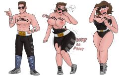 2022 brown_hair gender_transformation genderswap_(mtf) johnny_cage large_breasts leotard madamsquishie mortal_kombat mtf_transformation netherrealm_studios rule_63 shorts sunglasses surprised tattoo transformation transformation_sequence