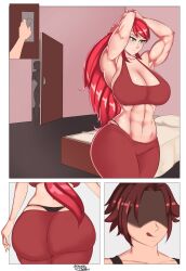 2022 2girls abs ass athletic black_hair breasts female female_only fit fit_female green_eyes large_breasts licking_lips multiple_girls muscular muscular_female pawg ponytail pyrrha_nikos red_hair ruby_rose rwby shiny_hair shiny_skin smiling_samurai tagme