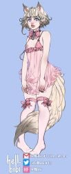 animal_ears artist_name babydoll bare_shoulders bell belly blue_background blue_eyes blush bow cat_bell erect_penis erection femboy frills girly hellbibi legwear looking_at_viewer navel negligee nightie nipple nipple_slip original penis pink_babydoll pink_legwear pink_nightie puffy_lips see-through short_hair simple_background standing stockings thick_lips trap twitter_username