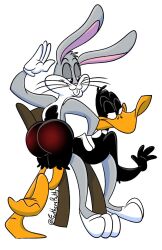 2021 2boys ass avian big_ass big_butt bird black_body black_feathers bugs_bunny daffy_duck duck feathers-ruffled fur furry furry_only gay lagomorph looking_back looney_tunes male_only presenting_hindquarters rabbit soft_feathers spanking warner_brothers