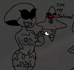 aggie.io breasts casual_nudity deltarune deltarune_chapter_2 medium_breasts patrick_star pubic_hair queen_(deltarune) shitpost starfish topless yorushikathebaka