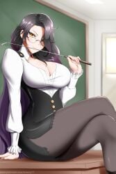 2022 black_hair cinder_fall cosplay glasses glynda_goodwitch glynda_goodwitch_(cosplay) kimmy77 medium_hair pantyhose riding_crop rwby sfw shiny_hair shiny_skin tagme