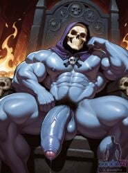 1boy abs ai_generated balls bara big_nipples big_pecs big_penis daddy dilf erect_nipples erection gar_(motu) gay huge_balls huge_cock huge_muscles huge_nipples huge_pecs humanoid hunk male male_only masters_of_the_universe muscular muscular_humanoid muscular_male navel nipples nude pecs penis purple_body skeletor skull_head solo zodoai