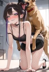1girls ahe_gao ai_art ai_generated all_fours biting_lip black_high_heels black_hoodie black_lips black_nail_polish black_skirt black_tank_top blush brown_hair canine choker cum_inside dog_cock dog_slut dominant_feral egirl feral_on_human fishnet_legwear fucked_from_behind goth_girl green_eyes kira kira_xcrystallex leaking_mascara legs_apart long_hair medium_tits night outdoor ponytail purple_eyeshadow saliva slim_girl slut street submissive_female sweat xcrystallex zoophilia