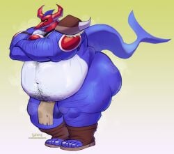 2025 alternate_version_at_source anthro arm_hair armor ass balls belly_hair big_balls big_butt blue_body blue_scales bodily_fluids body_hair bottomwear butt_hair chest_hair clothing crossed_arms fish footwear genitals happy_trail headgear helmet hi_res huge_butt huge_thighs leg_hair loincloth male marine muscular muscular_anthro muscular_male musk musk_clouds overweight overweight_anthro overweight_male sandals scales shark shoes socks solo standing sulviez sweat sweaty_body sweaty_legs sweaty_thighs thick_thighs toeless_footwear toeless_socks